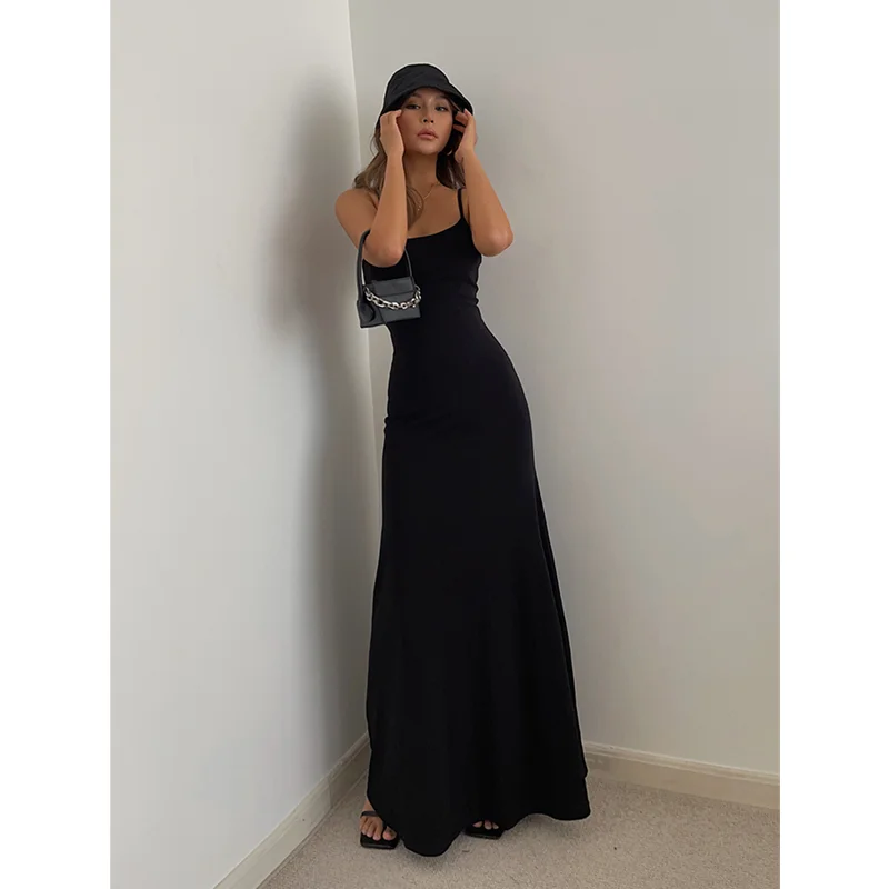 Sexy Womens Straps Dress Sleeveless Korean Fashion Summer Black Dress Grey Suspender Simple Temperament Longuette Skirt Dress - Image 6