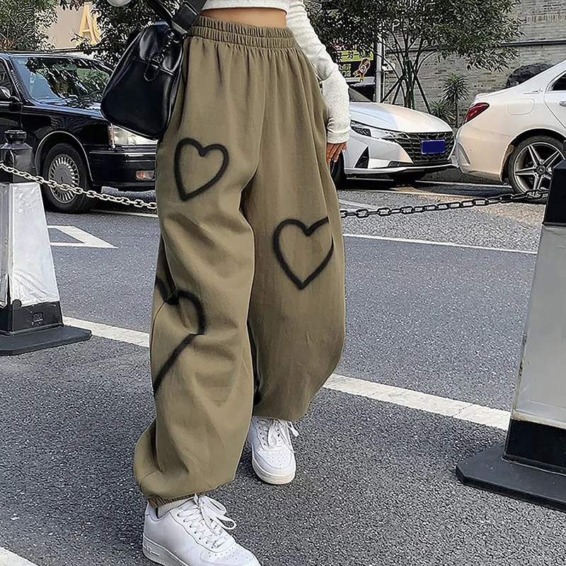 Women Heart Printing Sweatpants Loose Straight Joggers High Waist Wide Leg Pants Oversize Streetwear Korean Y2k Hip Hop Trousers - Image 4