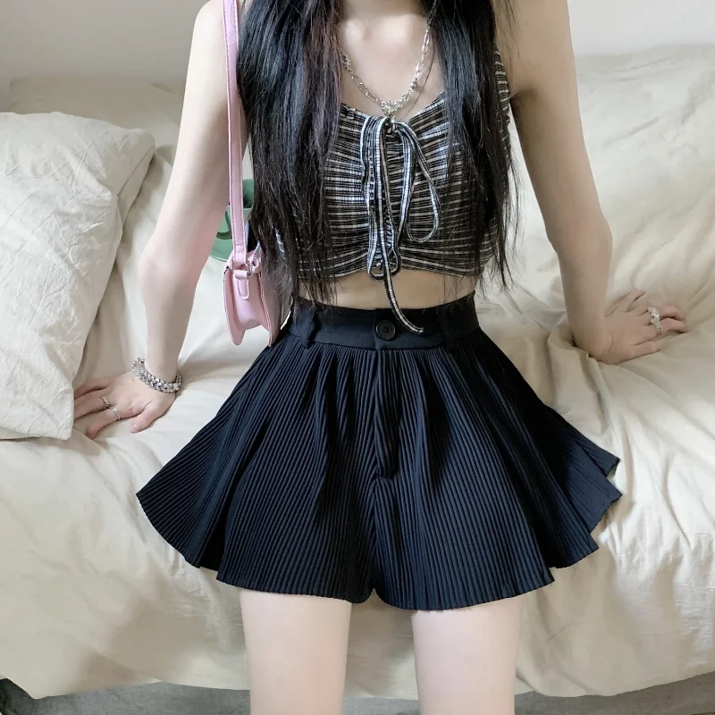 Black Pleated Skirt Shorts for Women Korean Dongdaemun 2023 Summer High Waist Sexy Mini Skirt A-line Casual All-match Shorts - Image 3