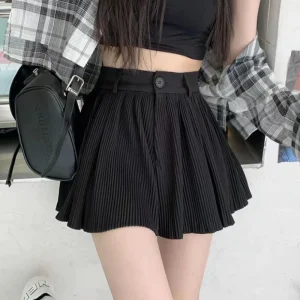 Black Pleated Skirt Shorts for Women Korean Dongdaemun 2023 Summer High Waist Sexy Mini Skirt A-line Casual All-match Shorts