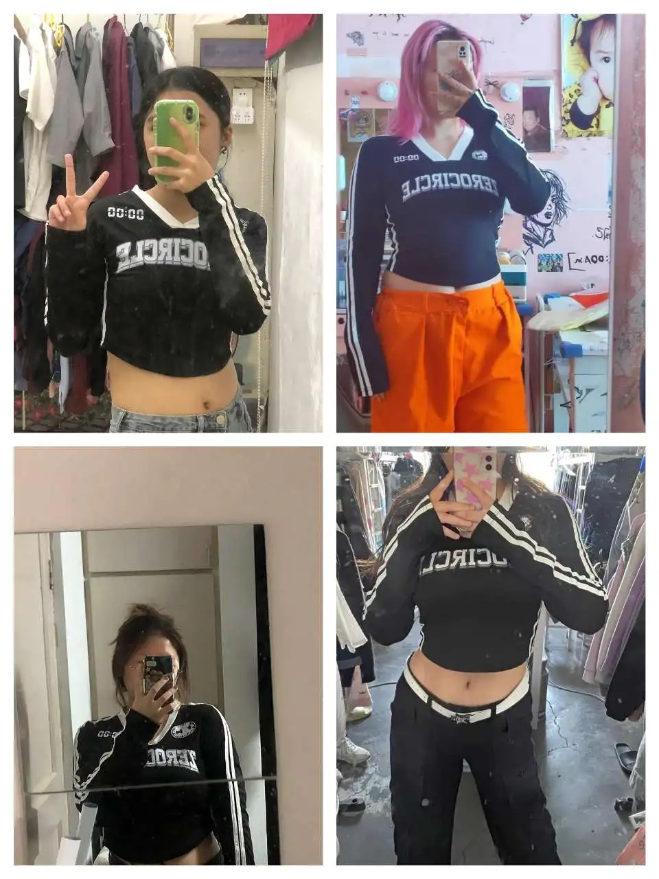 T-shirts Women Vintage Fashion Letter V Neck Slim Tees Female Long Sleeve Crop Top Streetwear Ladies Contrast Y2k Crop Summer - Image 6