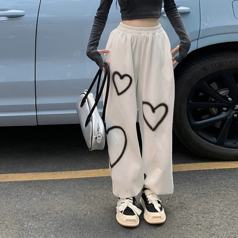 Women Heart Printing Sweatpants Loose Straight Joggers High Waist Wide Leg Pants Oversize Streetwear Korean Y2k Hip Hop Trousers - Image 3