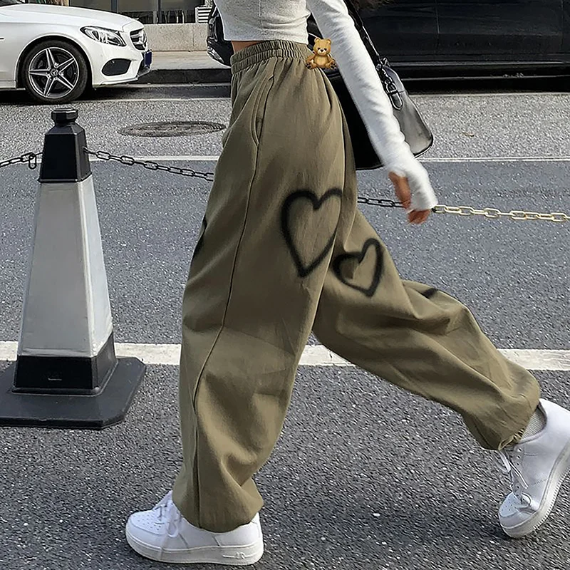 Women Heart Printing Sweatpants Loose Straight Joggers High Waist Wide Leg Pants Oversize Streetwear Korean Y2k Hip Hop Trousers - Image 5