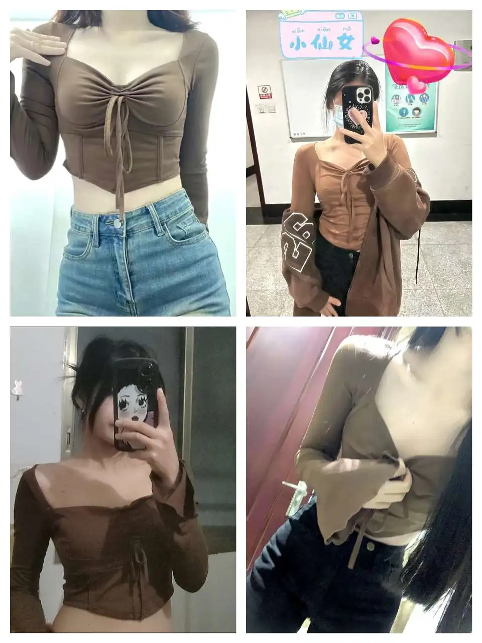 Woman Y2K Sexy V Neck TeeKorean Chic Vintage Streetwear Long Sleeve T-Shirts Gyaru Grunge Aesthetics Tight Crop Top Clothes - Image 6